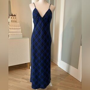 Zara Spaghetti Strap Blue / Purple and Black Plaid Dress - S